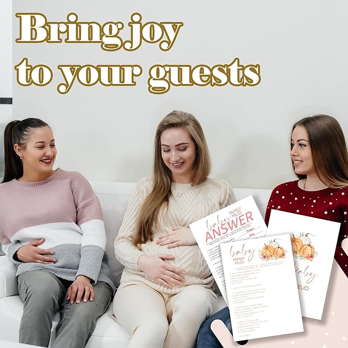 Baby Shower Games, Thanksgiving Baby Family Feud Game Cards + 1 Answer Card, 25 Sets Baby Gender Reveal Party Decorations Supplies - E06