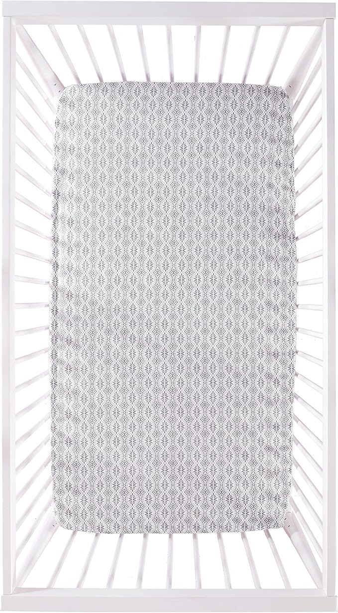 Levtex Baby - Kenya Crib Fitted Sheet - Fits Standard Crib and Toddler Mattress - Geometric Leaf Design - Grey and Taupe - Nursery Accessories - 100% Cotton