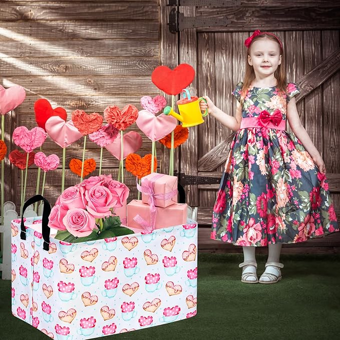 Rectangle Heart Partten Kids Gift Storage Basket Home Shelf Storage Basket Organizer Box Clothes Laundry Hamper Toys Nursery Basket Baby Laundry Basket with Handles
