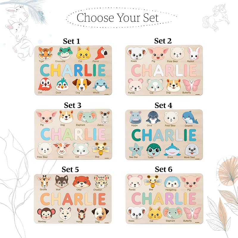 Custom Baby Name Puzzle with Animals, Baby Girl and Boy Gift, Personalized Puzzles for Toddlers, 3 6 9 12 15 18 24 36 Months Toy, Custom Baby Gift, Boy and Girl Personalized Wood Toy, Christmas Gift