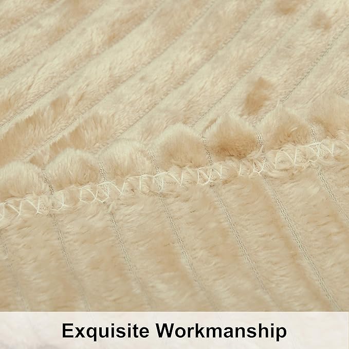 NTBAY Plush Flannel Oversized Baby Blanket, 50X60 Inches Soft and Warm Toddler Blanket with Striped Texture Nursery Bed Blanket for Stroller, Crib, Travel, Baby Gift, 50"x60", Khaki