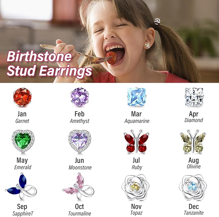 THUNARAZ Hypoallergenic Screw Back Earrings for Girls Women Surgical Stainless Steel Stud Earrings for Sensitive Ears Cute Butterfly Flower Heart CZ Screwback Earring Kid Toddler Girls Jewelry Gift