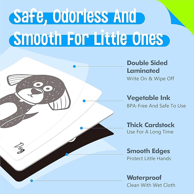 25 PCS Baby Visual Stimulus Cards, Double-Sided High Contrast Black and White Flashcards Sensory Developmental Montessori Cards Set for Newborn Boy Girl Baby 0-3 Months Tummy Time (5.5” X 5.5”)