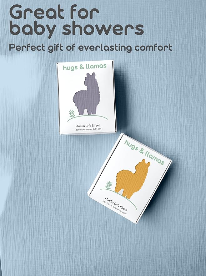 Hugs & Llamas | 100% Organic Cotton Muslin Fitted Crib Sheet | Premium Baby Bedding for Boys & Girls | Neutral Design | Fits Standard Mattress