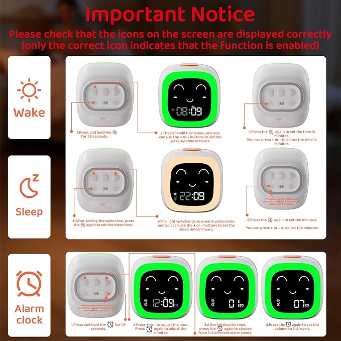 ANTOKING Kids Alarm Clock, OK to Wake Clock with Night Light and Sound Machine for Boys and Girls, Sleep Training Clock for Toddlers, Nap Timer, Snooze