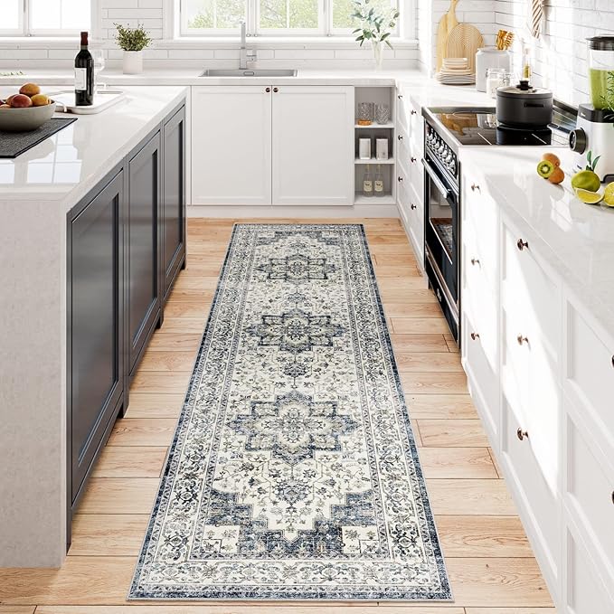 Dripex Vintage Runner Rug-2x8 Washable Distressed Hallway Runner Oriental Medallion Carpet Non-Slip Stain-Resistant Kitchen Mat Foldable Thin Accent Rug for Entrance Living Room Bedroom