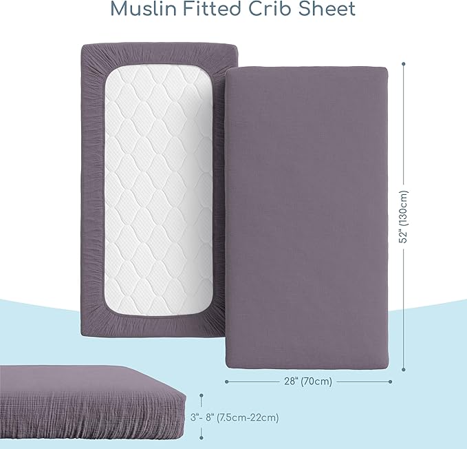 Muslin Crib Sheets, 100% Organic Cotton, Breathable and Ultra-Soft, Standard Crib Sheet Mattress (28"x 52") for Girls and Boys, Neutral Fitted Baby Crib Sheet (Dark Grey)