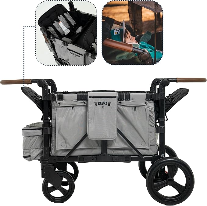 Keenz XC+ EVO - Luxury Comfort Stroller Wagon | Foldable 4 Passenger Quad Seater with Adjustable Canopy | Grey
