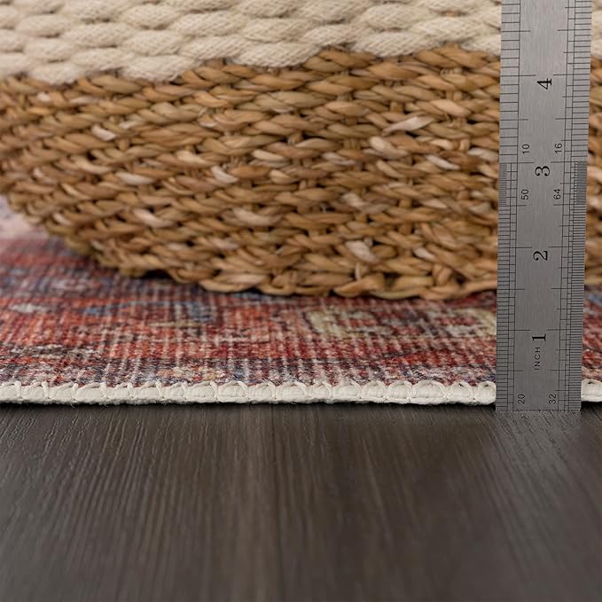Bloom Rugs Washable 7 ft Runner - Red/Orange/Beige Traditional Runner for Entryway, Hallway, Bathroom, and Kitchen - Exact Size: 2.5' x 7'