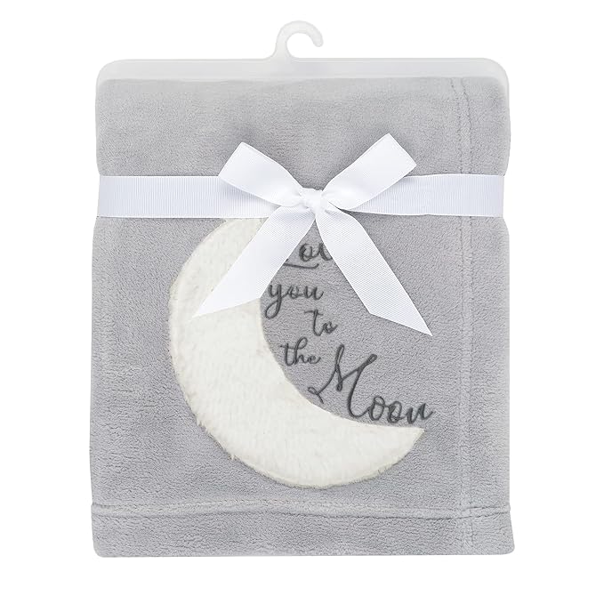 Lambs & Ivy Goodnight Moon Gray Appliqued and Embroidered Fleece Baby Blanket