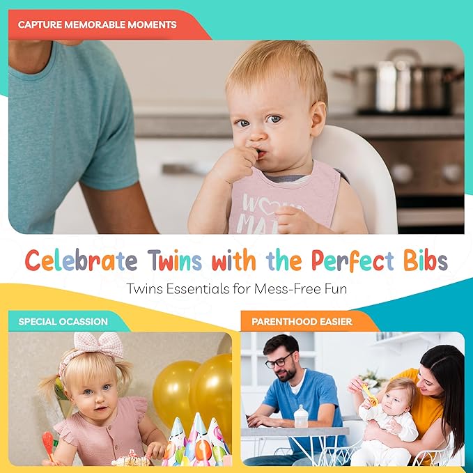 100% Cotton Womb Mates Twin Bibs – Soft, Stylish & Breathable for Boys & Girls – Perfect for Drooling & Teething