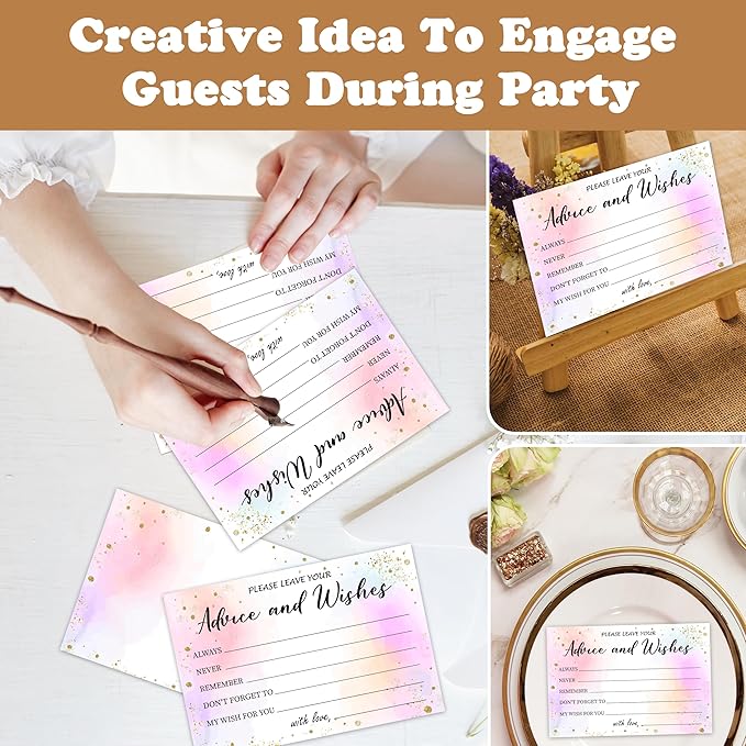 Advice And Wishes Cards (25pcs), Tie-Dye Advice Cards For Mr And Mrs, Bride And Groom, New Parents, Bridal Shower, Baby Shower, Engagement, Wedding, Bachelorette Party Games Decor -A13