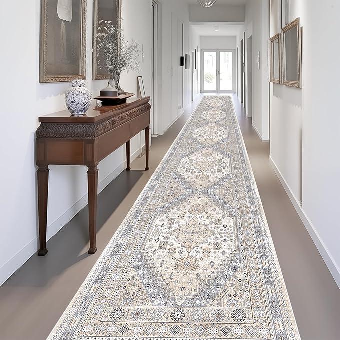 zesthome Washable Runner Rug 2.5x14 - Stain Resistant Entryway Rug,Ultra-Thin Kitchen Rugs, Anti Slip Backing Runner Rugs for Entrance Laundry Room Indoor Hallway (Beige,2.5'x14')