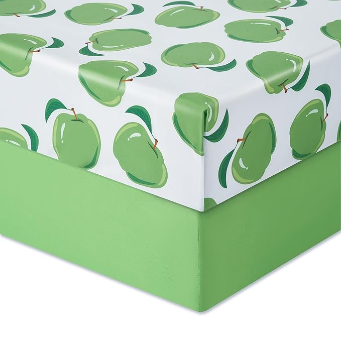 TILLYOU Baby Crib Sheets for Boys Girls, Super Soft Toddler Bed Sheets, 2 Pack Sheets for Standard Crib Mattress 28x52in, Green Apple
