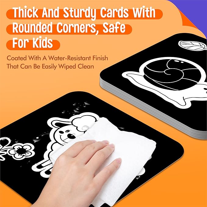 20 PCS Baby Visual Stimulus Cards, Double-Sided High Contrast Black and White Flashcards Visual Sensory Development Montessori Cards Set for Newborn Boy Girl Baby 0-3 Months Tummy Time (5.9” X 5.9”)