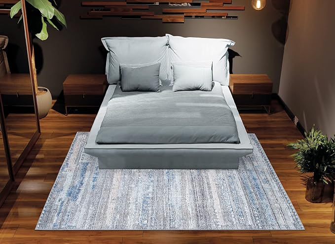Bloom Rugs Washable Non-Slip 3' x 5' Rug - Gray/Blue/Blush Modern Abstract Area Rug for Living Room, Bedroom, Dining Room, and Kitchen - Exact Size: 3' x 5'
