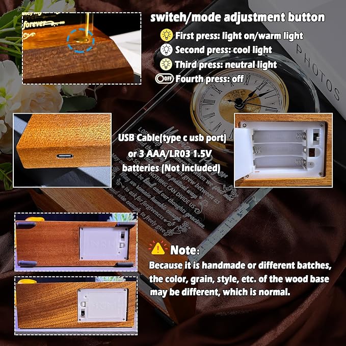 Glass Clock Wedding Gifts for Couples 2025 with Wooden Light Base, Happy Anniversary Marriage Prayer Gift with Inspiring Quotes, Unique Newlywed Mr and Mrs Gifts, Engagement Presents for Home