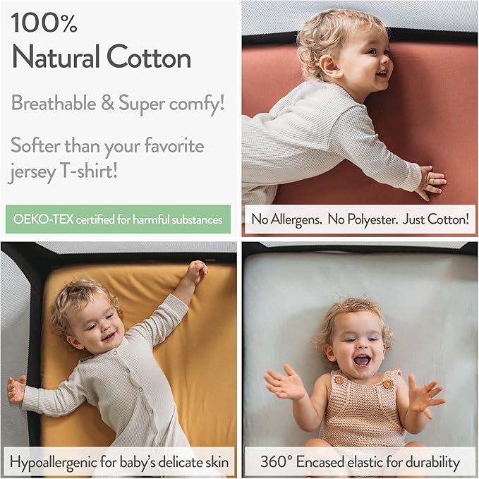Joey + Joan Fitted Crib Sheets 28 x 52 – Compatible with Standard Crib Mattress and Toddler Bed – 100% Jersey Cotton – Light + Dark Grey – 2 Pack