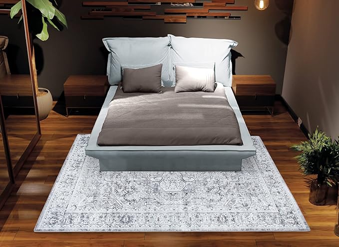 Bloom Rugs Washable Non-Slip 8' x 10' Rug - Gray/Charcoal Traditional Medallion Area Rug for Living Room, Bedroom, Dining Room, and Kitchen - Exact Size: 8' x 10'