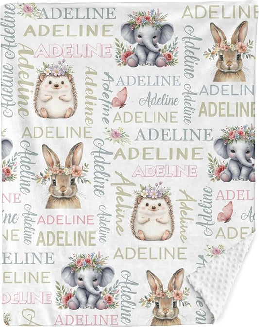 Personalized Baby Blanket for Girls Boys Elephant Custom Baby Blankets with Name Dotted Backing Customized Gifts for New Mom Customize Baby Blanket for Kids Newborn Birthday