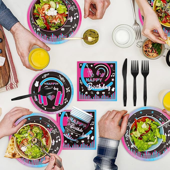 168Pcs Music Party Supplies Tableware Set Disposable Paper Plates Napkins Cups Cutlery for Music Party Theme Birthday Decorations, Serve 24 Guests