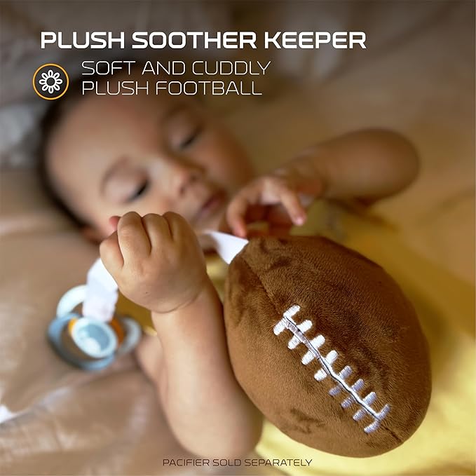 Buffalo Bills Plush Football Pacifier Holder by Smilo - Officially Licensed NFL Soother Holder - Soft Plush Toy and Dummy Holder - Fits Any Pacifier - Stroller Accessory & Newborn Essential