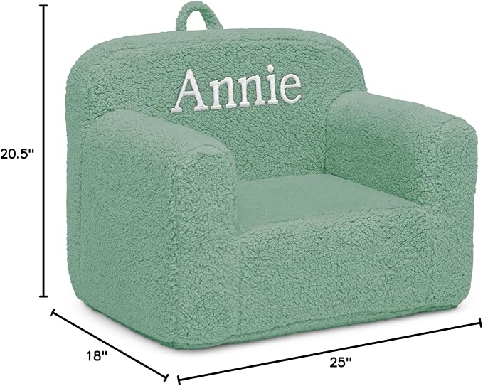 Delta Children Personalized Sherpa Cozee Chair - Customize with Name – Foam Kids Chair for Ages 18 Months and Up, Sage