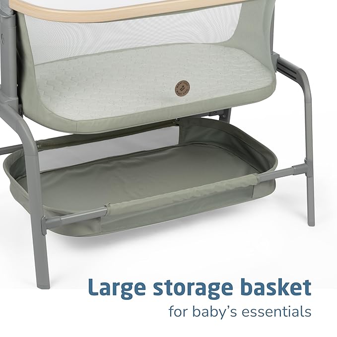 Maxi-Cosi Iora Baby Bassinets Bedside Sleeper, Portable Bassinet, Infant Bedside Sleeper Crib, Height Adjustable, Breathable Mesh, Large Storage Basket, Classic Green