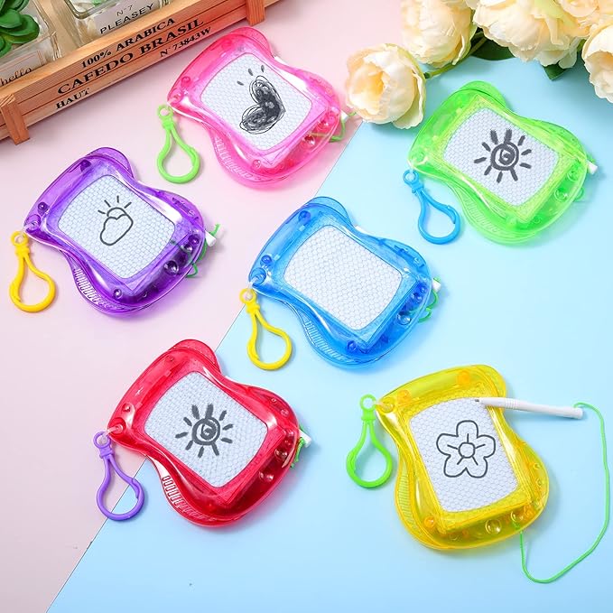 36 Pcs Mini Magnetic Drawing Board Doodle Boards for Backpack Keychain Clip Erasable Drawing Sketch Pad Birthday Party Favors Goodie Bags Prizes Classroom, 6 Colors