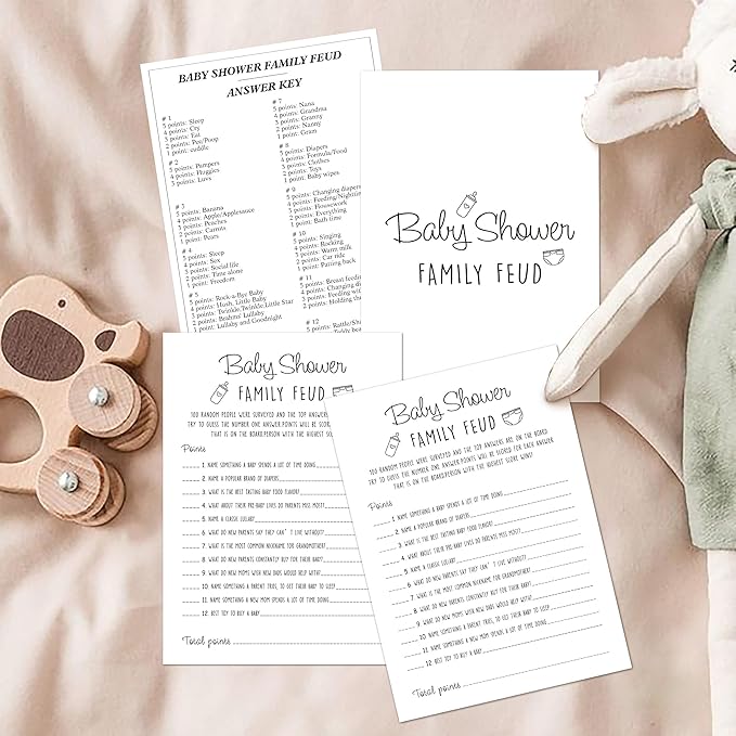Family Feud Baby Shower Game - Pack of 30 Cards, Answer Key, Gender Neutral Decorations, Game Supplies