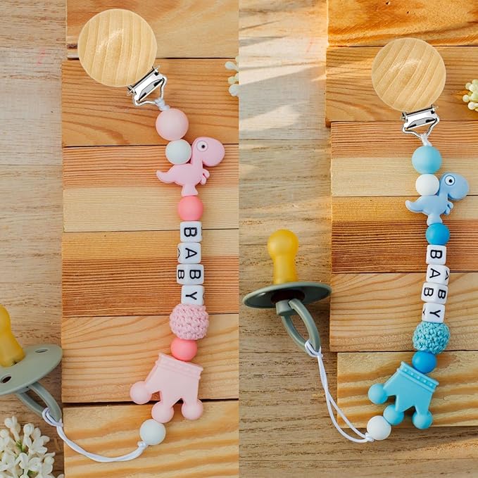 20 Pieces Wood Pacifier Clips Teething Grasping Toy Suspender Clips Natural Beech Wood Pacifier Clip Holder Charm DIY Pacifier Clips Chain Accessories