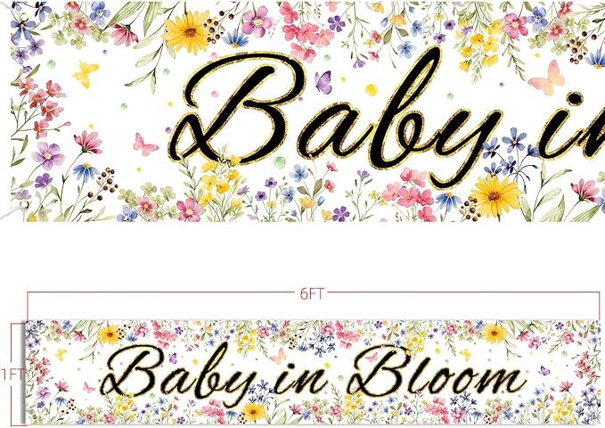 Letjolt Baby in Bloom Baby Shower Banner Wildflower Decorations Floral Theme Girls Party Decor for Nursery Newborn Celebration Backdrop 6Ft