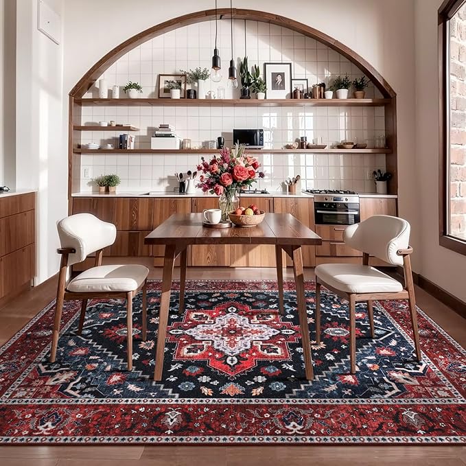 Ciicool 4x6 Rug, Washable Area Rug Boho Rugs for Living Room Non-Slip Indoor Rugs Low-Pile Mat Floor Carpet Vintage Rug for Bedroom Dinning Office Foyer Decor