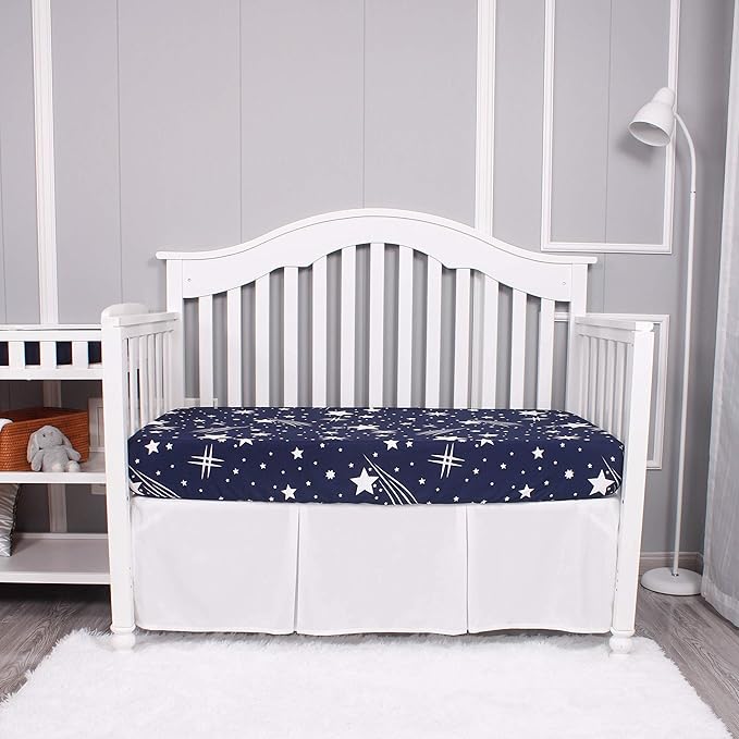 Belsden 3 Pack Microfiber Durable Crib Sheets Fitted, Silky Soft Smooth Breathable Baby Sheets Set, 28''x52 Fits Standard Crib and Toddler Mattresses,White Star & Navy & Navy Star