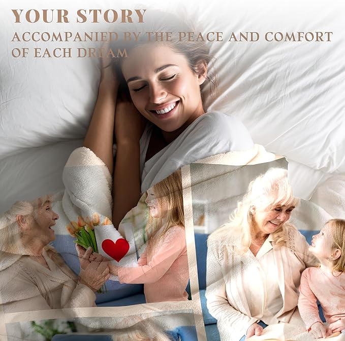 Custom Personalized 9 Photo Collage Blanket Thow Gifts with Text, Customized Pictures Blankets Gift for Christmas Birthday Thanksgiving Adults Kids Dad Mom Girlfriend Boyfriend (5 Grandma)