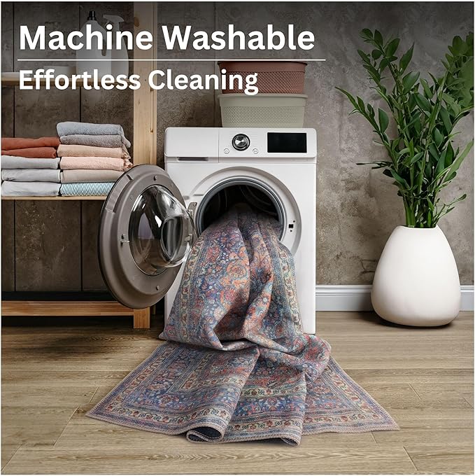 Bloom Rugs Washable Non-Slip 6' x 9' Rug - Multicolor Traditional Medallion Area Rug for Living Room, Bedroom, Dining Room, and Kitchen - Exact Size: 6' x 9'