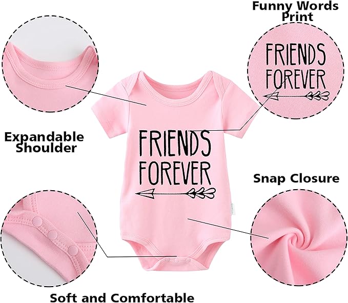 YSCULBUTOL Baby Twins Bodysuits Best Friends Forever Baby Clothes Set with Bibs Girl Outfit with hat