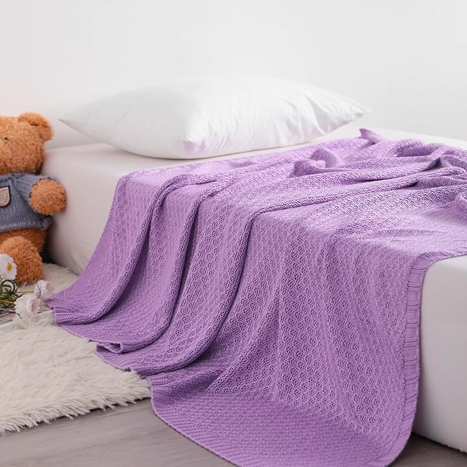 NTBAY Cable Knit Cooling Toddler Blanket, Soft and Breathable Baby Blanket 30x40 Inches Made from Rayon Derived from Bamboo for Crib, Stroller, Nursery, Light Purple