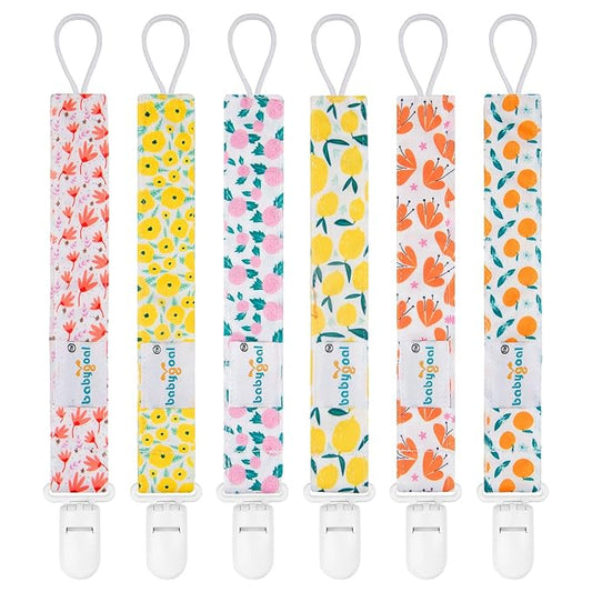Babygoal Floral Pacifier Clips, 6 Pack Binky Paci Holder Clips and Leash for Boys and Girls Fits for Most Pacifier, Binkie Styles & Baby Teethers & Toys and Gift 6PS14