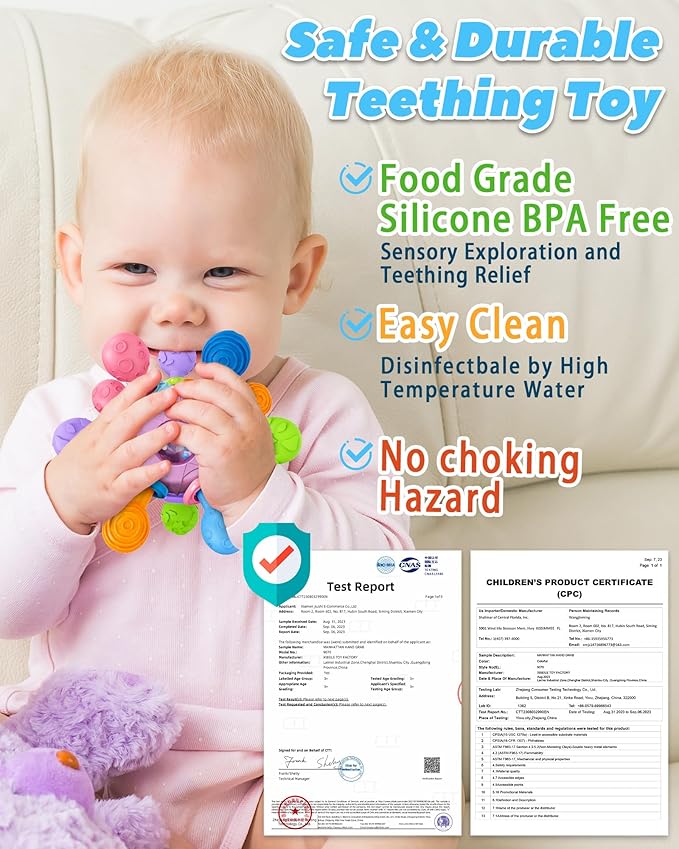 Baby Teething Toys Teethers for Babies Infant Baby Girl Toys Gifts, Newborn Rattles Chew Toys Sensory Learning Montessori Toys for Babies - Purple