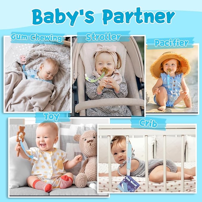 Babygoal Ocean Blue Pacifier Clips, 6 Pack Binky Paci Holder Clips and Leash for Boys and Girls Fits for Most Pacifier, Binkie Styles & Baby Teethers & Toys and Gift 6PS12
