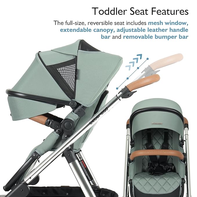 Beberoad Love RX 3-in-1 Baby Stroller with Bassinet, Toddler Strollers, Foldable Newborn Infant Stroller with Organizer, Rain Cover, Sunshade & Mosquito 2 in 1 Cover, Large Storage Basket(Green)