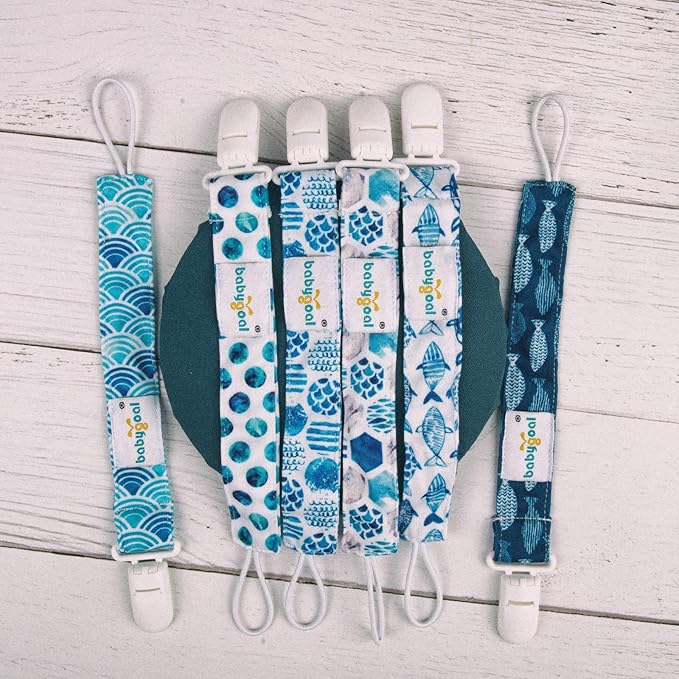 Babygoal Ocean Blue Pacifier Clips, 6 Pack Binky Paci Holder Clips and Leash for Boys and Girls Fits for Most Pacifier, Binkie Styles & Baby Teethers & Toys and Gift 6PS12