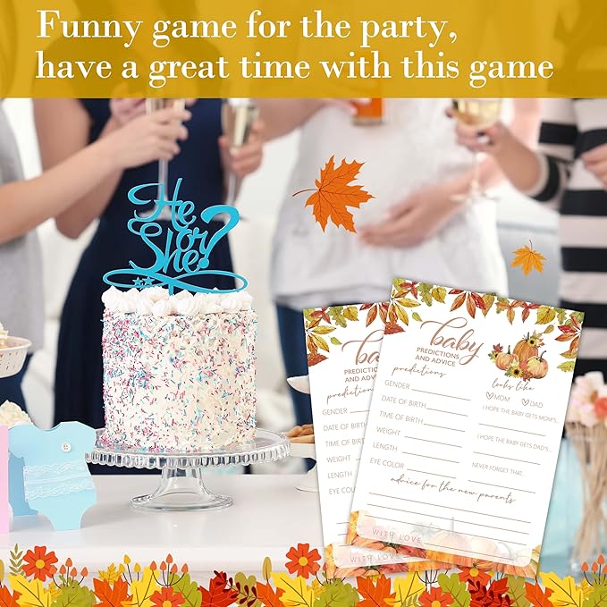 Fall Baby Shower Games, Baby Predictions and Advice Cards, 5x7 in, Thanksgiving Baby Shower Party Favor Decorations Supplies - QTA01