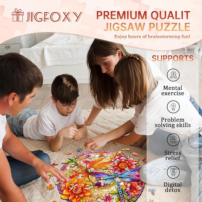 Jigfoxy Wooden Puzzles for Adults, Dragonflies Wood Puzzles Adult, Unique Animal Shape Wooden Jigsaw Puzzles for Adults, Birthday Gifts for Puzzle Lovers, Family, Friend (L-13.6 * 13.1in-260 pcs)