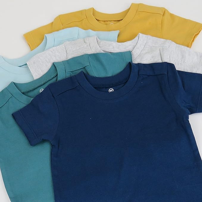 HonestBaby Unisex-Baby 5-Pack Short Sleeve T-Shirts 100% Organic Cotton Baby, Toddler, Little Kid, Boy, Girl, Unisex