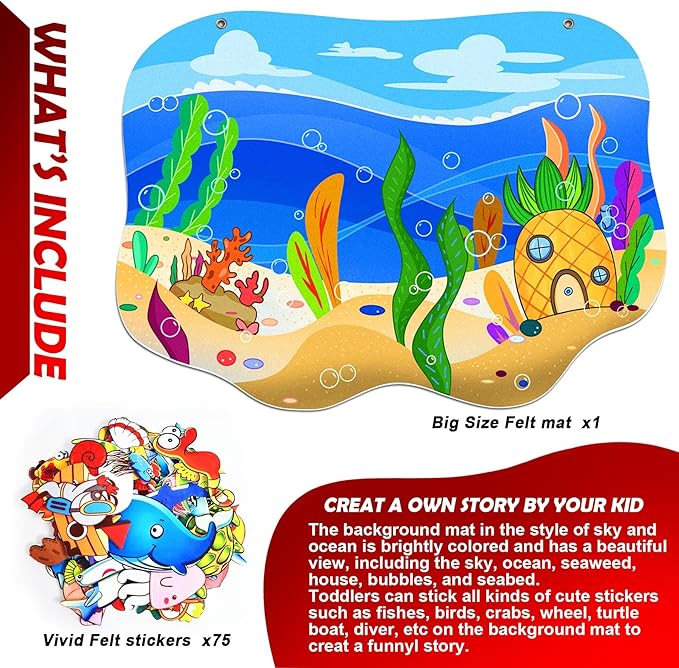 SKOLESK Felt Story Board Set 41x29 inch Flannel Board 75 Pcs Preschool Learning Ocean Themed Toy Interactive Storytelling Teaching Play Activity Kits for Toddlers Kids