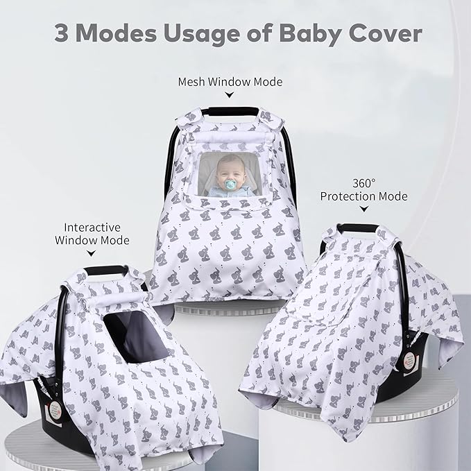 Car Seat Cover Baby, Carseat Covers Baby with 2 Layers Breathable Windows, Windproof Infant Car Seat Cover, Kick-Proof Baby Carrier Cover for Baby Boy Newborn Essentials