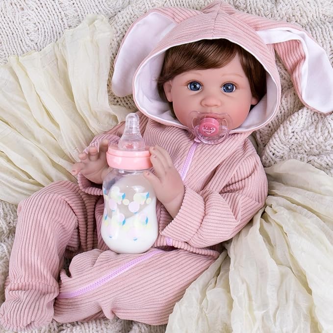 Aori Reborn Baby Doll Realistic Girl - Lifelike 22-Inch Newborn Dolls with Poseable Limbs and Feeding Kit, Great Gift Set for Kids 3+