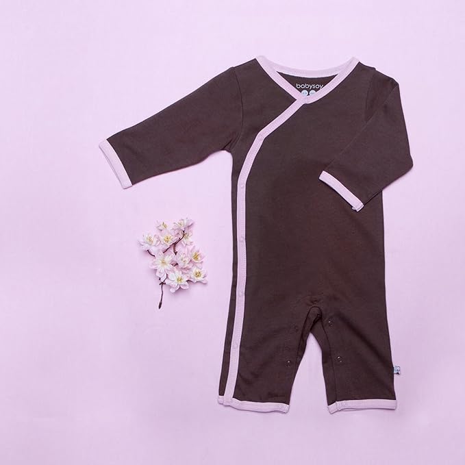 Babysoy Newborn Baby Unisex Kimono Side Snap Long Sleeve Onepiece Romper Coverall